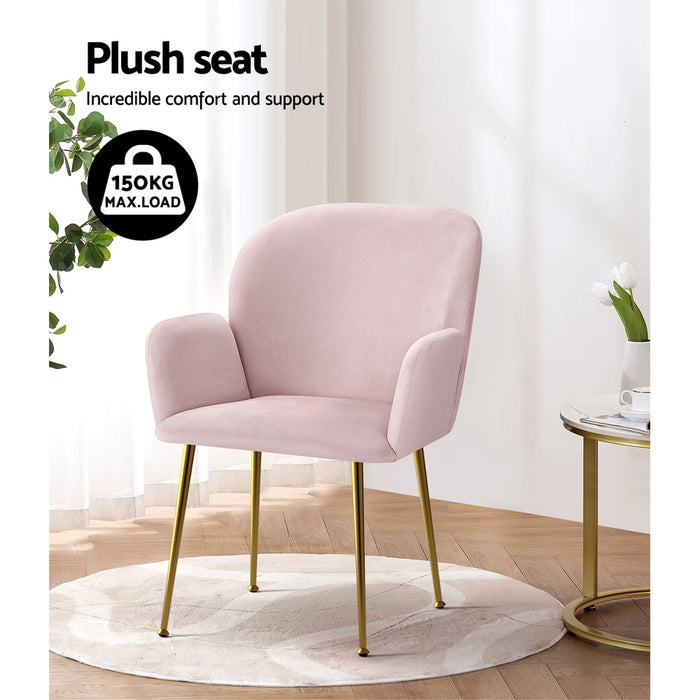 Set of 2 Delilah Dining Chair Armchairs Velvet Pink