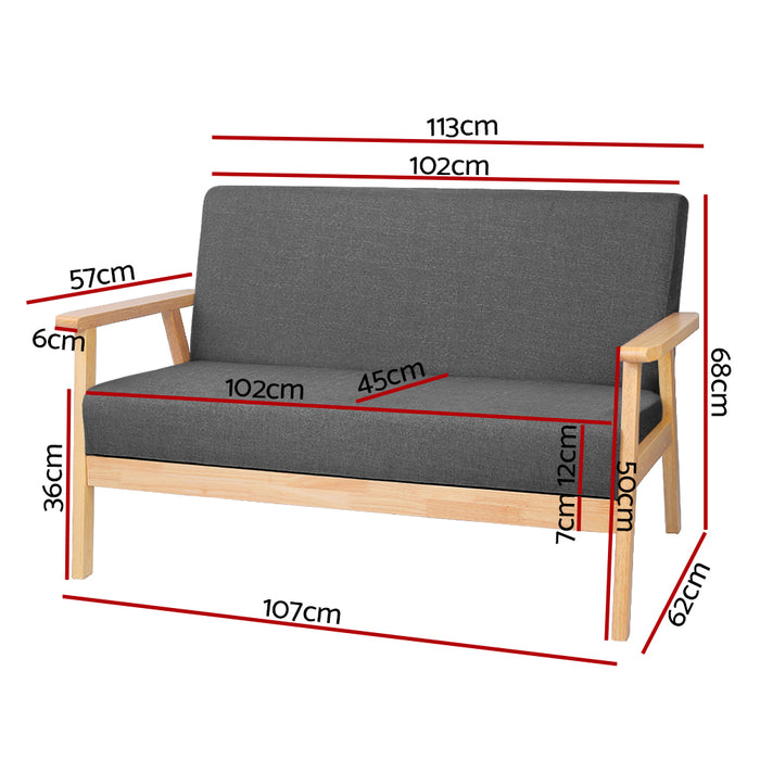 2 Seater Fabric Sofa Chair - Grey