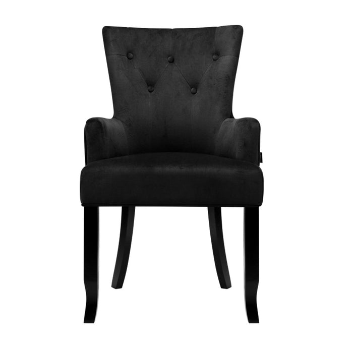 Dining Chairs French Provincial Chair Velvet Fabric Timber Retro Black