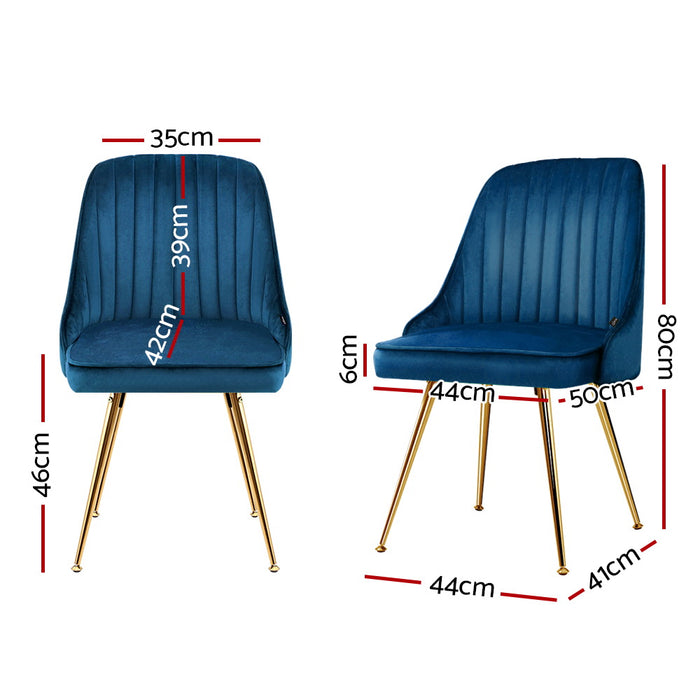 Set of 2 Dining Chairs Retro Chair Cafe Kitchen Modern Metal Legs Velvet Blue