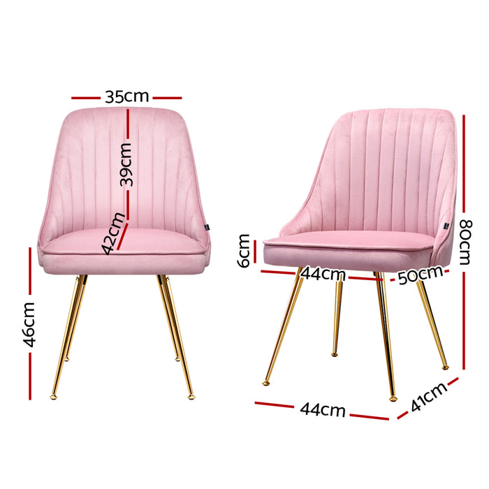 Set of 2 Dining Chairs Retro Chair Cafe Kitchen Modern Iron Legs Velvet Pink