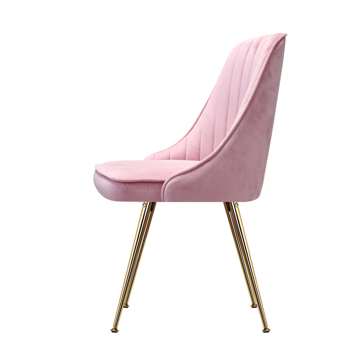 Set of 2 Dining Chairs Retro Chair Cafe Kitchen Modern Iron Legs Velvet Pink