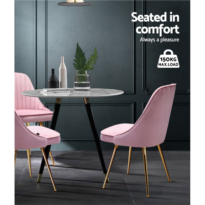 Set of 2 Dining Chairs Retro Chair Cafe Kitchen Modern Iron Legs Velvet Pink