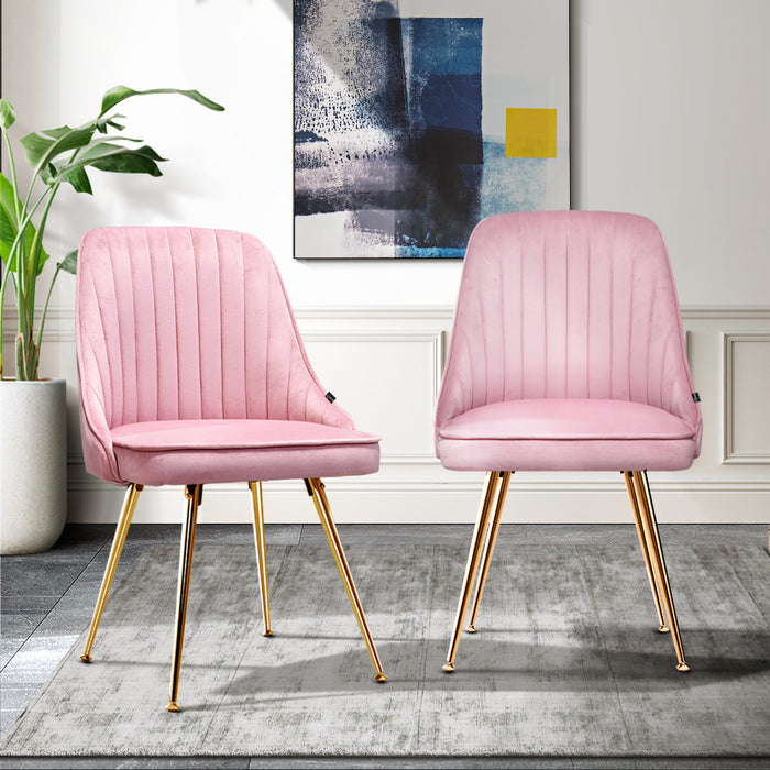 Set of 2 Dining Chairs Retro Chair Cafe Kitchen Modern Iron Legs Velvet Pink