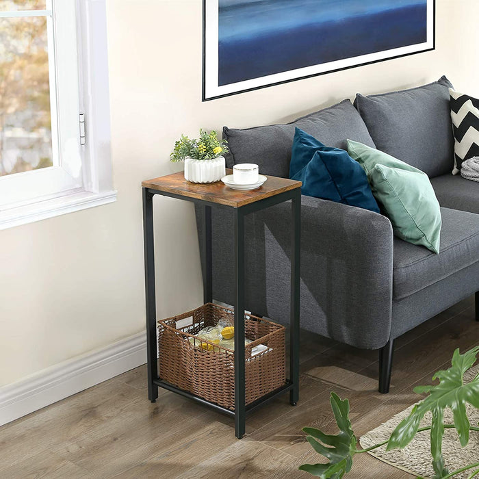 Rustic Brown Side Table with Mesh Shelf