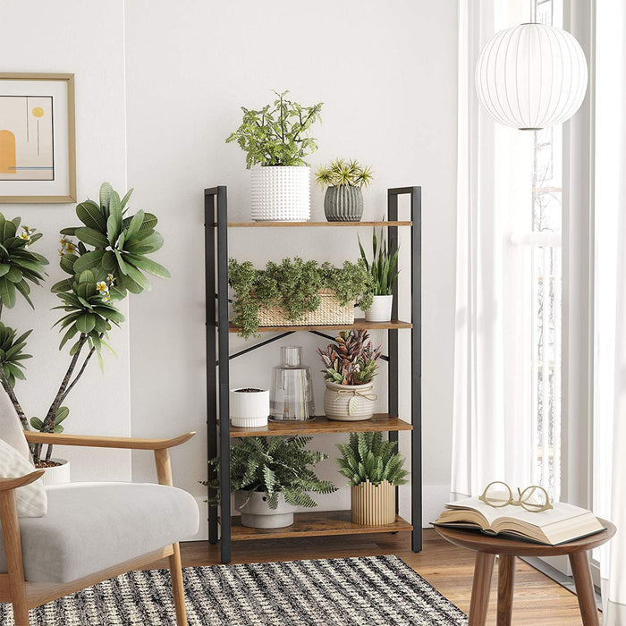 4-Tier  Storage Rack with Steel Frame, 120 cm High, Rustic Brown and Black