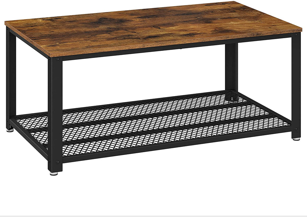 Coffee Table with Metal Frame Storage Shelf Rustic Brown