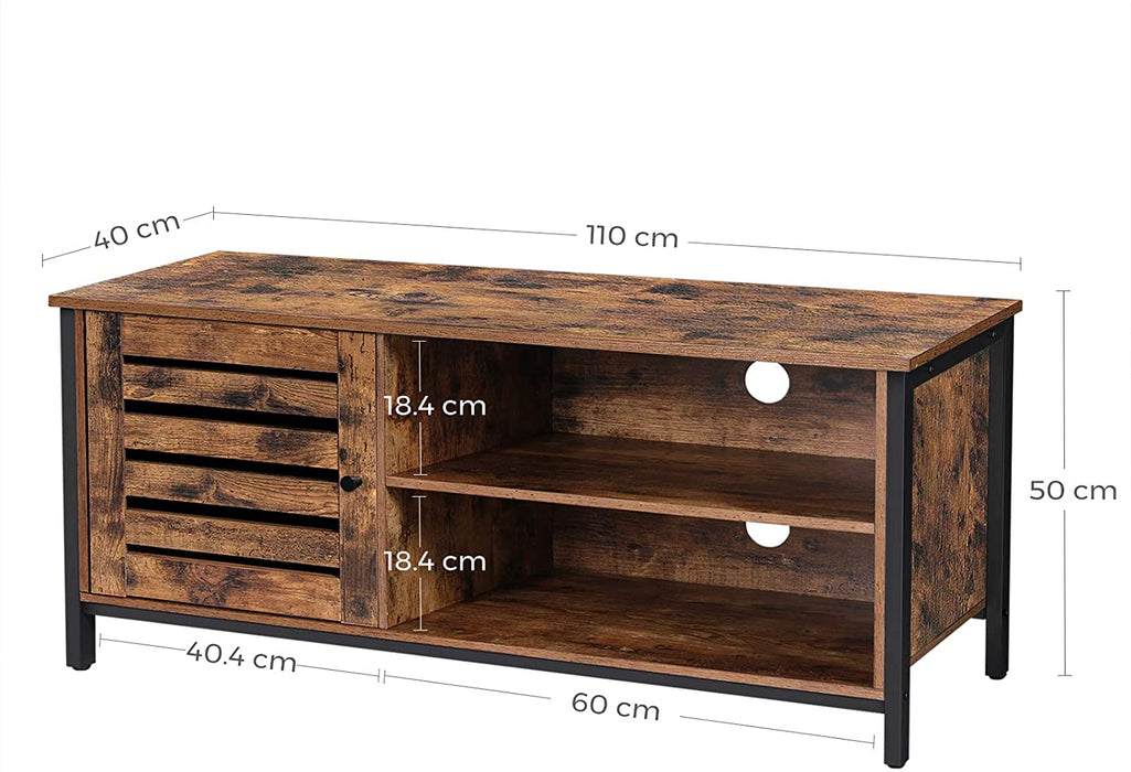 TV Cabinet for up to 127cm TVs with Louvred Door 2 Shelves for Living Room and Bedroom Rustic Brown and Black