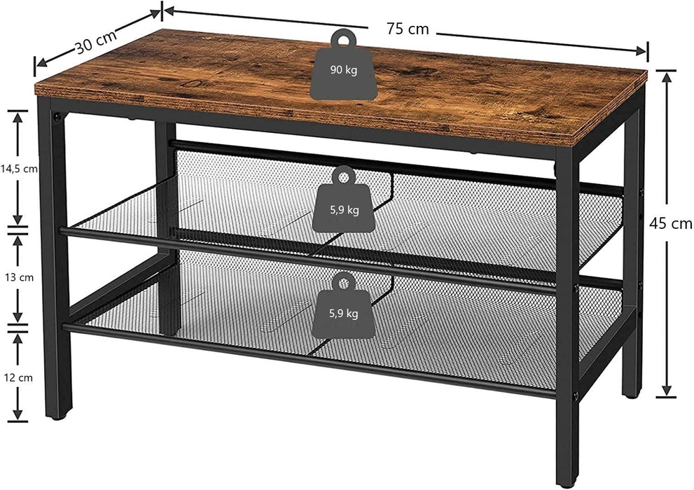 3-Tier Shoe Rack, Industrial Shoe Organizer Storage Bench