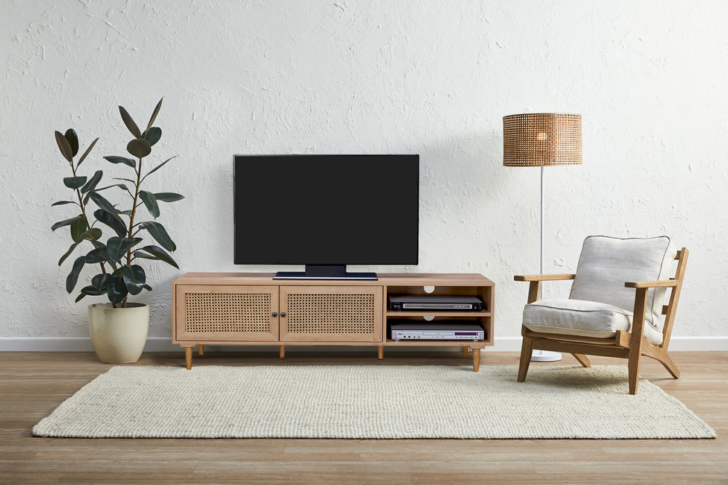 Rattan TV Unit With 2 Doors & Shelves