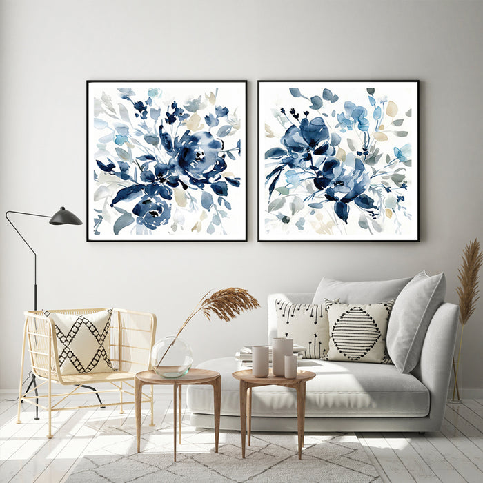 70cmx70cm Indigo Garden By Carol Robinson 2 Sets Black Frame Canvas Wall Art