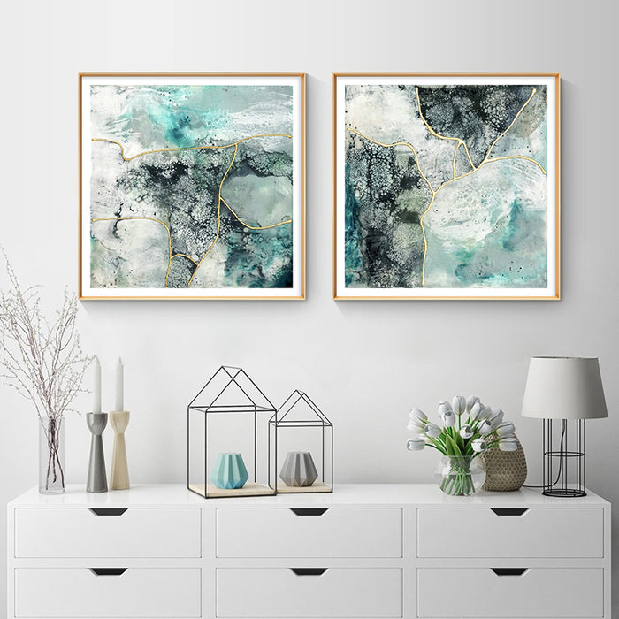 50cmx50cm Marbled Green 2 Sets Gold Frame Canvas Wall Art