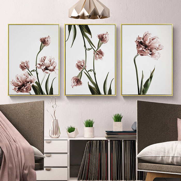 50cmx70cm Tulip Flower 3 Sets Gold Frame Canvas Wall Art