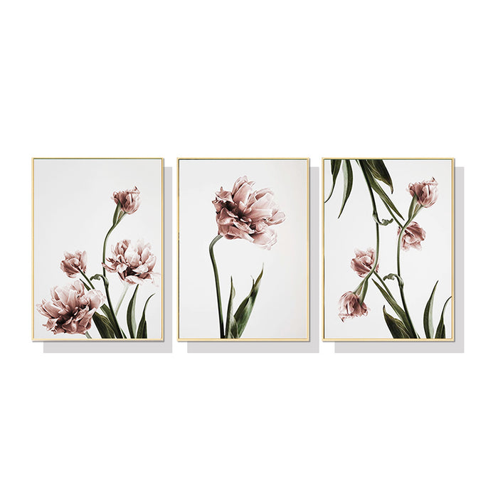 50cmx70cm Tulip Flower 3 Sets Gold Frame Canvas Wall Art