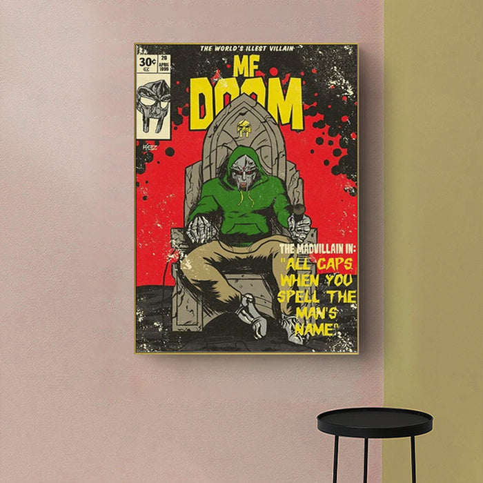 60cmx90cm MF DOOM Music Gold Frame Canvas Wall Art