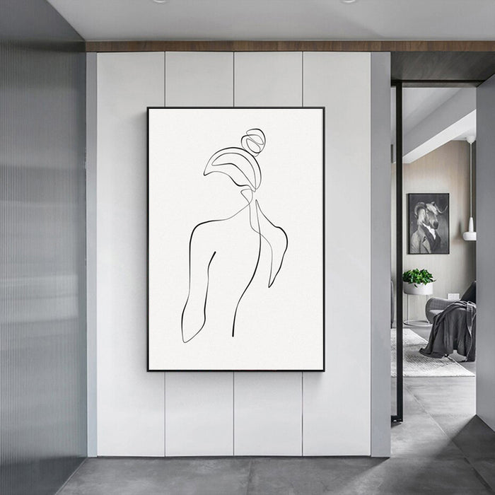 80cmx120cm Woman Back Line Art Black Frame Canvas Wall Art