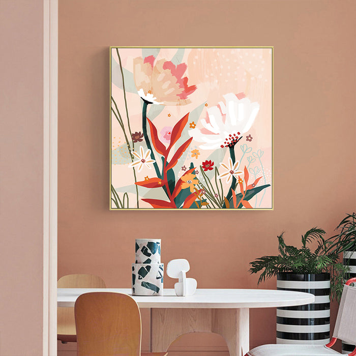 70cmx70cm Native Floral Gold Frame Canvas Wall Art