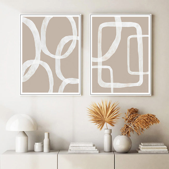 70cmx100cm Abstract White Lines 2 Sets White Frame Canvas Wall Art