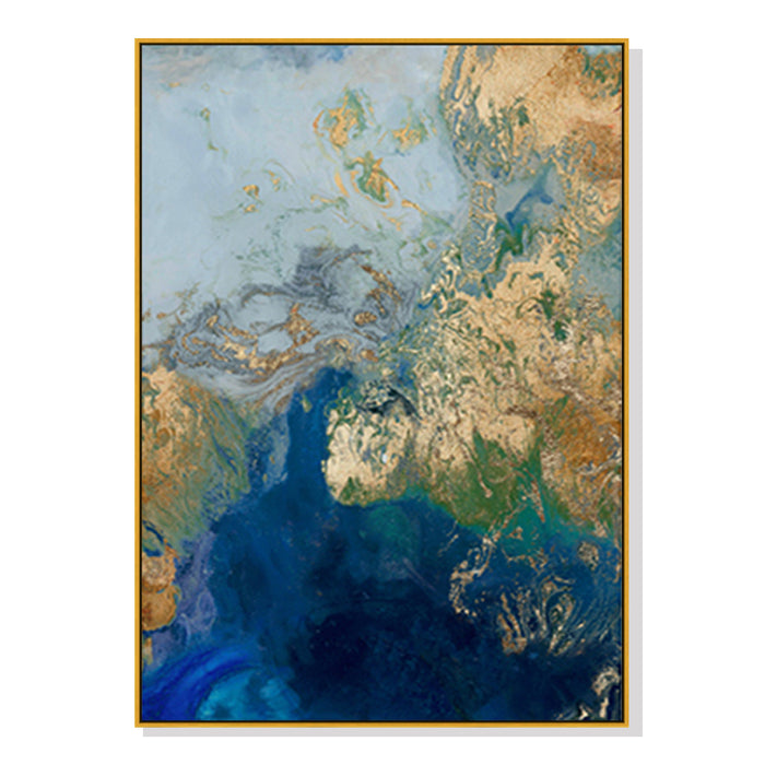 60cmx90cm Marbled Blue Gold Artwork Gold Frame Canvas Wall Art