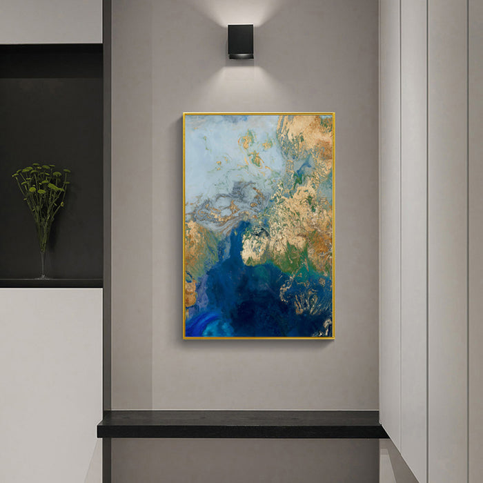 60cmx90cm Marbled Blue Gold Artwork Gold Frame Canvas Wall Art