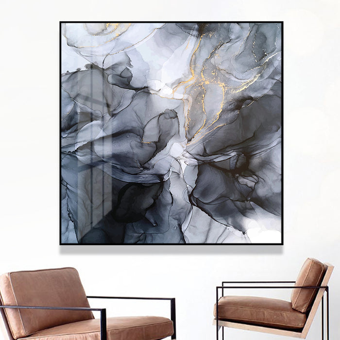 80cmx80cm Marbled Black Grey Black Frame Canvas Wall Art