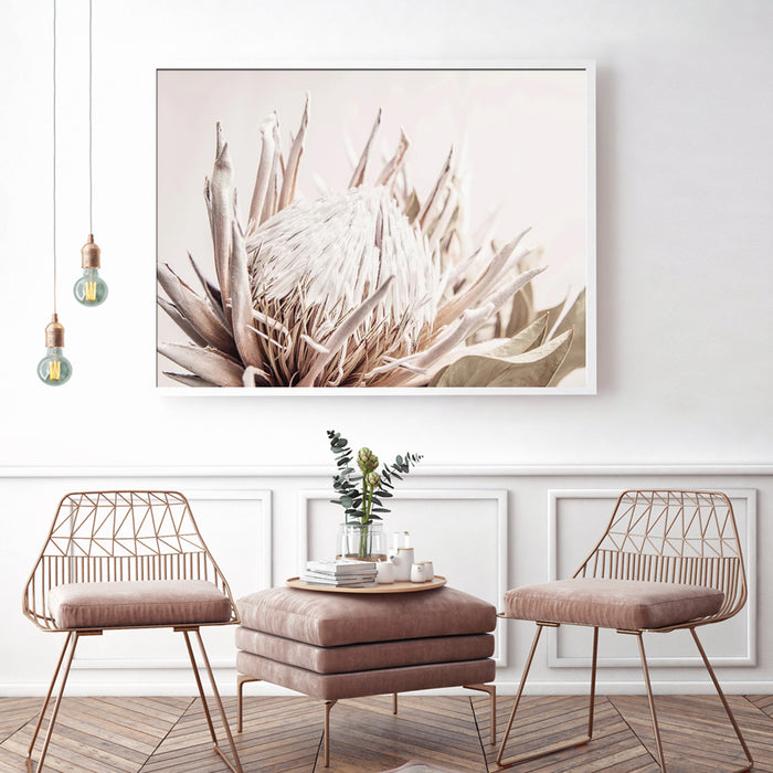 70cmx100cm Pure Protea II White Frame Canvas Wall Art