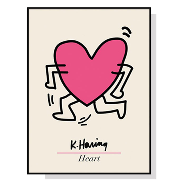 50cmx70cm Keith Haring Love Pop Art Black Frame Canvas Wall Art