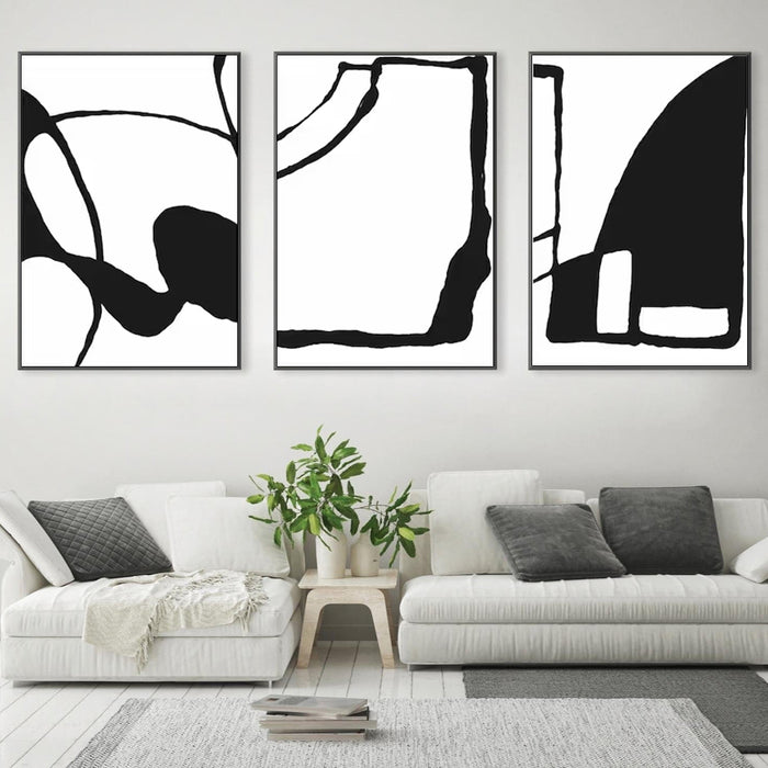 50cmx70cm Black and White 3 Sets Black Frame Canvas Wall Art