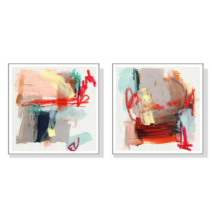 50cmx50cm Abstract Colourful Garden 2 Sets White Frame Canvas Wall Art