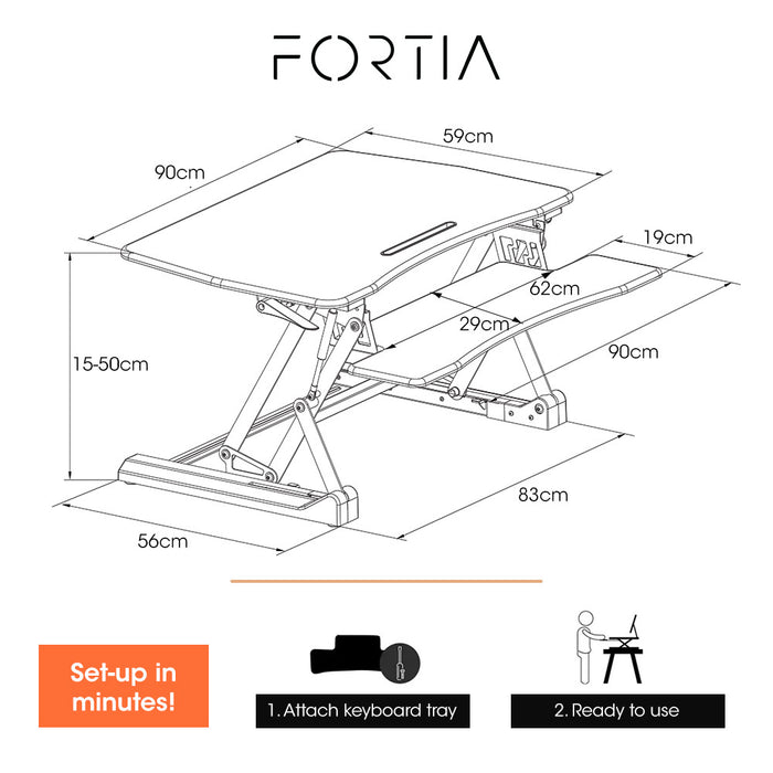 Desk Riser 90cm Wide Adjustable Sit to Stand for Dual Monitor, Keyboard, Laptop, Black