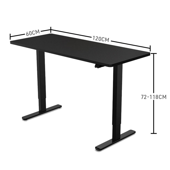 Sit Stand Standing Desk, 120x60cm, 72-118cm Height Adjustable, 70kg Load, Black/Black Frame