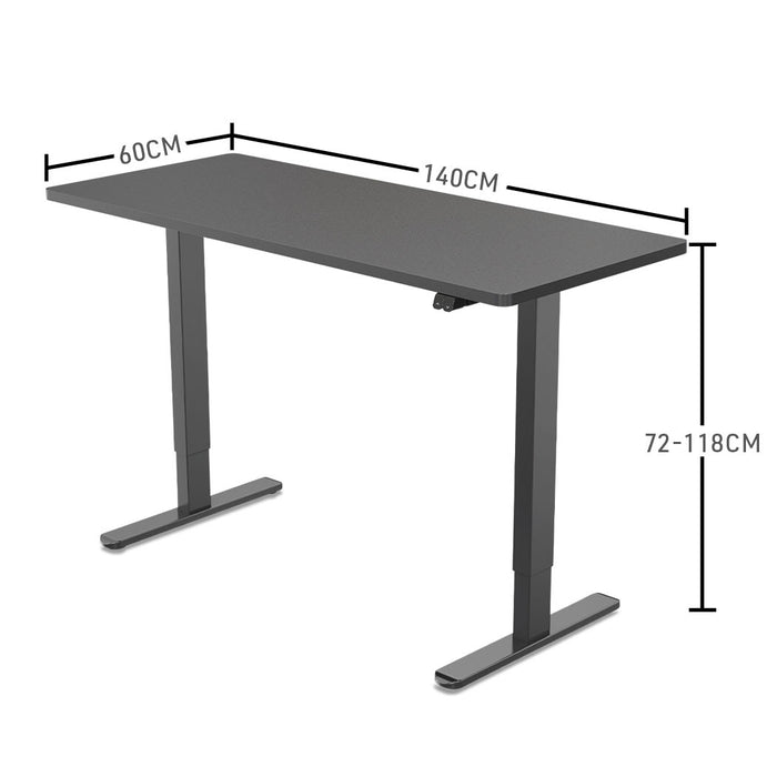 Sit To Stand Up Standing Desk, 140x60cm, 72-118cm Electric Height Adjustable, 70kg Load, Black/Black Frame