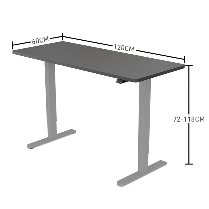 Sit Stand Standing Desk, 120x60cm, 72-118cm Height Adjustable, 70kg Load, Black/Silver Frame