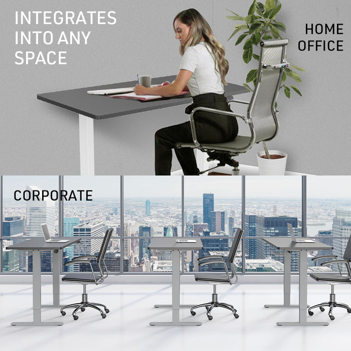 Sit To Stand Up Standing Desk, 140x60cm, 72-118cm Electric Height Adjustable, 70kg Load, Black/Silver Frame