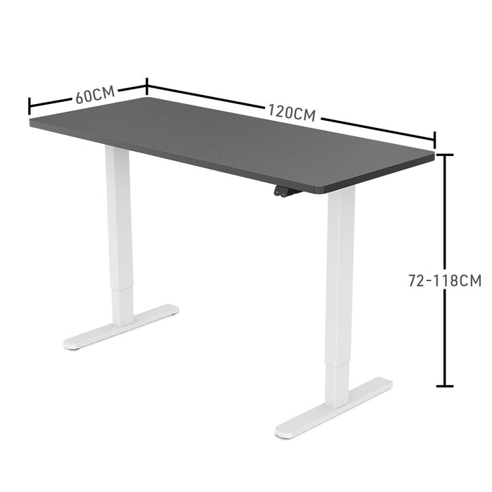 Sit Stand Standing Desk, 120x60cm, 72-118cm Height Adjustable, 70kg Load, Black style/White Frame