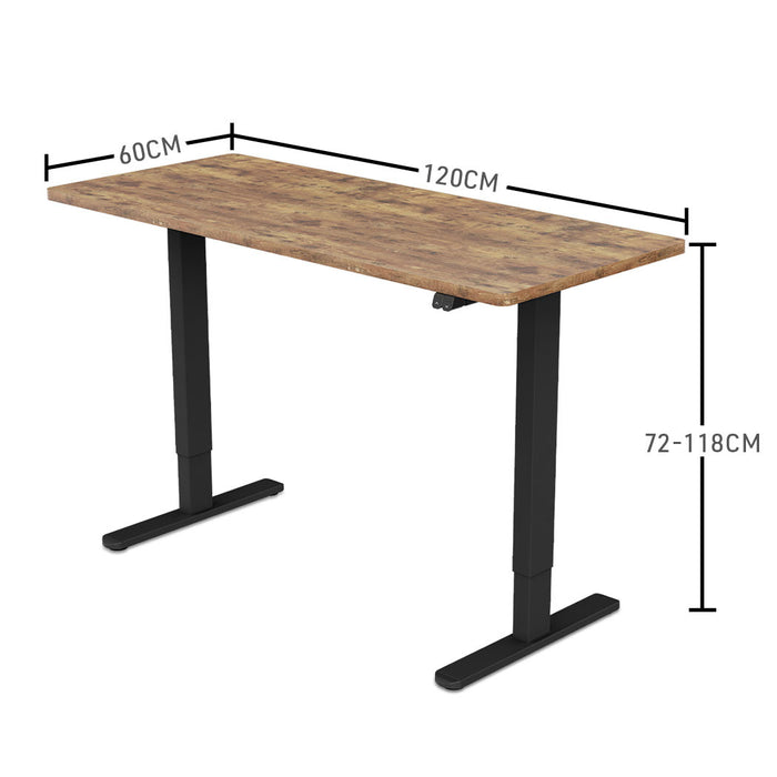 Sit Stand Standing Desk, 120x60cm, 72-118cm Height Adjustable, 70kg Load, Oak style/Black Frame