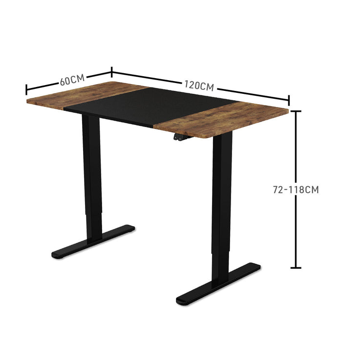 Sit To Stand Up Standing Desk, 120x60cm, 72-118cm Electric Height Adjustable, 70kg Rated, Oak Style/Black Frame