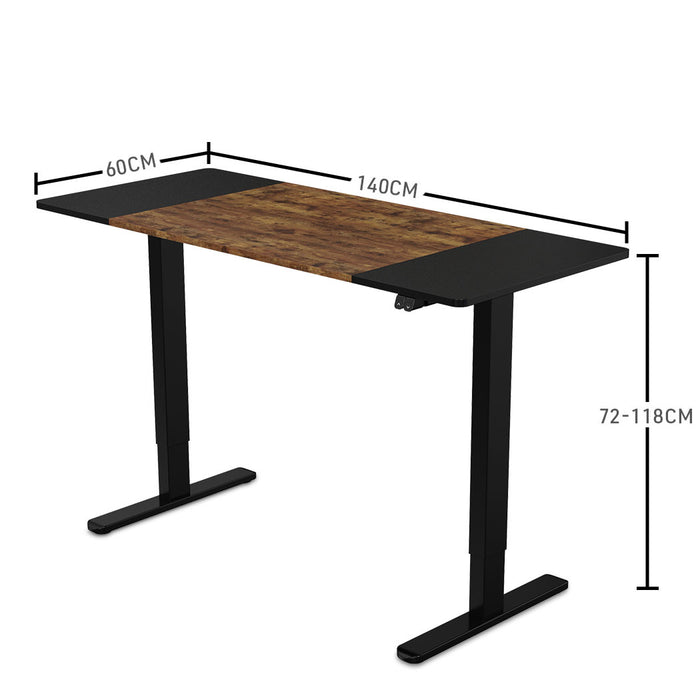 Sit To Stand Up Standing Desk, 140x60cm, 72-118cm Electric Height Adjustable, 70kg Rated, Oak Style/Black Frame