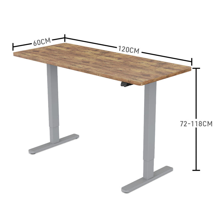 Sit To Stand Up Standing Desk, 120x60cm, 72-118cm Electric Height Adjustable, 70kg Load, Oak Style/Silver Frame