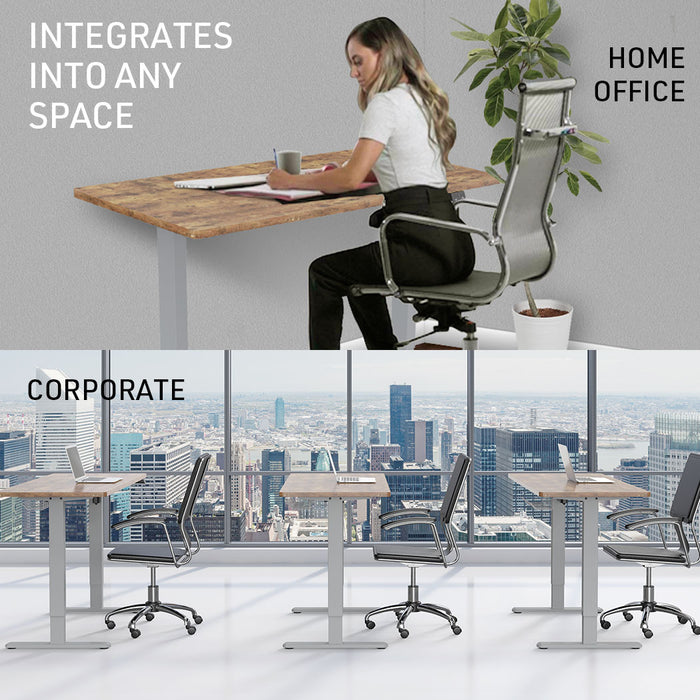 Sit To Stand Up Standing Desk, 120x60cm, 72-118cm Electric Height Adjustable, 70kg Load, Oak Style/Silver Frame