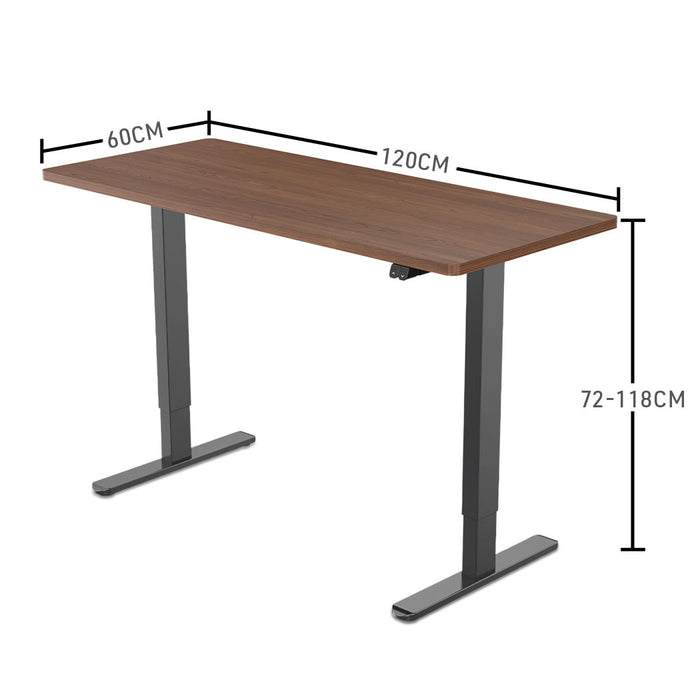 Sit To Stand Up Standing Desk, 120x60cm, 72-118cm Electric Height Adjustable, 70kg Load, Walnut Style/Black Frame