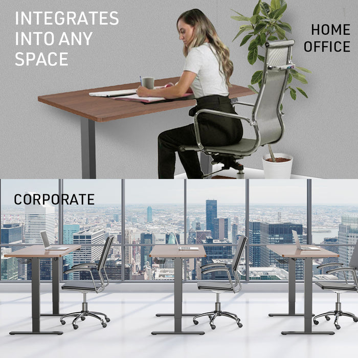 Sit To Stand Up Standing Desk, 120x60cm, 72-118cm Electric Height Adjustable, 70kg Load, Walnut Style/Black Frame