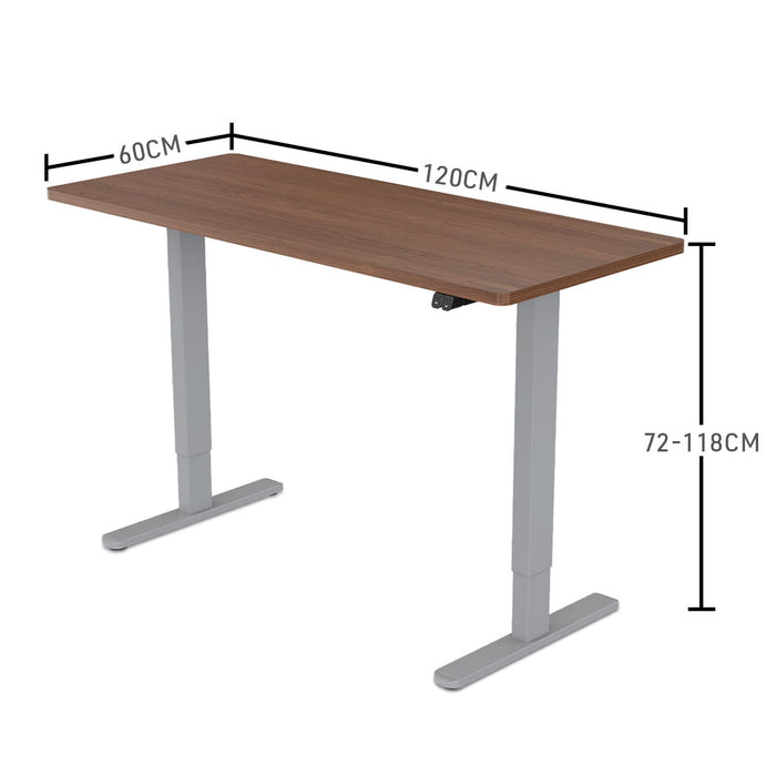 Sit To Stand Up Standing Desk, 120x60cm, 72-118cm Electric Height Adjustable, 70kg Load, Walnut Style/Silver Frame