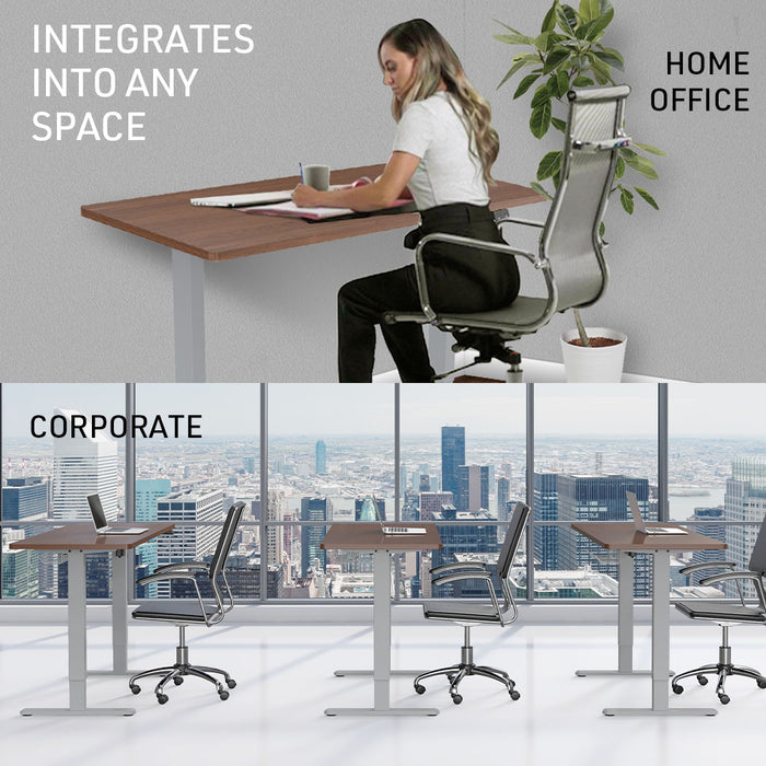 Sit To Stand Up Standing Desk, 120x60cm, 72-118cm Electric Height Adjustable, 70kg Load, Walnut Style/Silver Frame