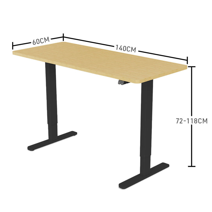 Sit To Stand Up Standing Desk, 140x60cm, 72-118cm Electric Height Adjustable, 70kg Load, White Oak Style/Black Frame