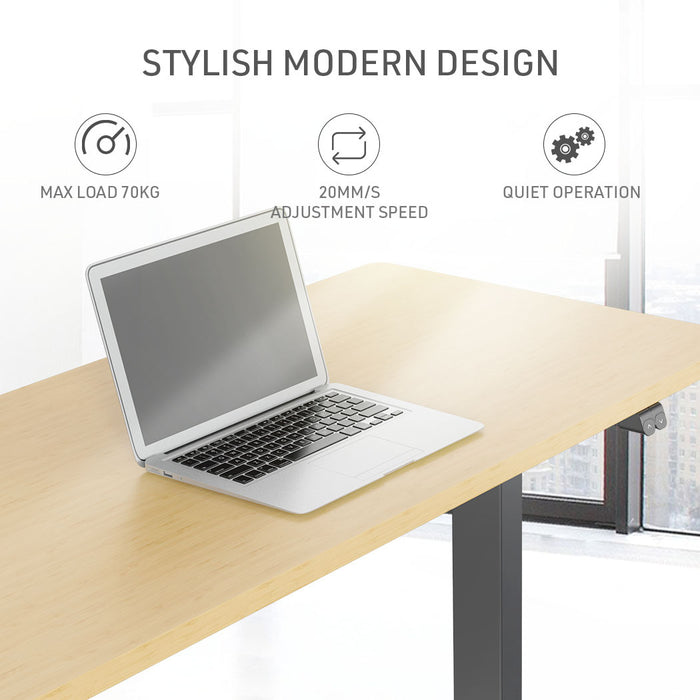 Sit To Stand Up Standing Desk, 140x60cm, 72-118cm Electric Height Adjustable, 70kg Load, White Oak Style/Black Frame