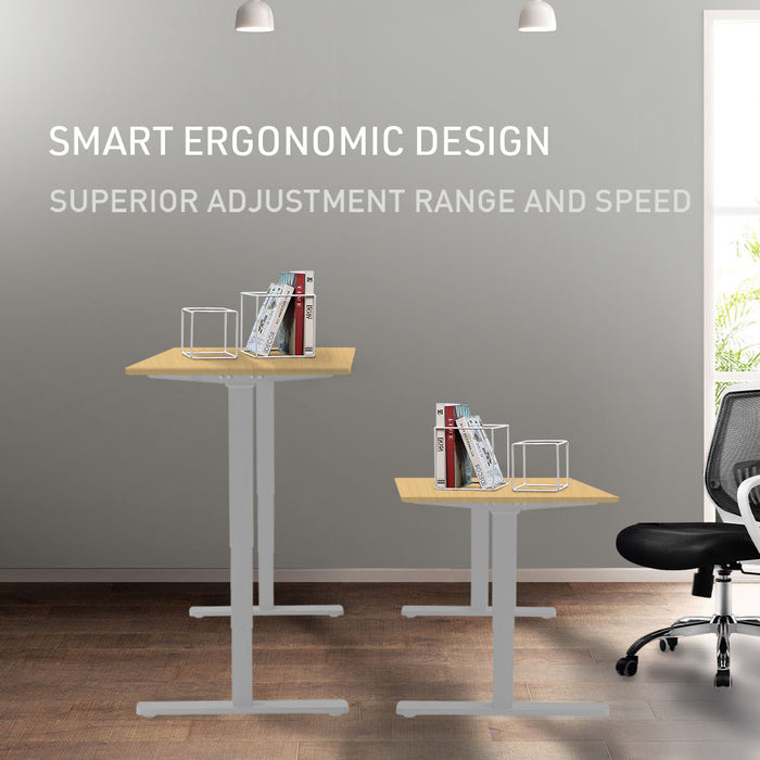 Sit To Stand Up Standing Desk, 120x60cm, 72-118cm Electric Height Adjustable, 70kg Load, White Oak Style/Silver Frame