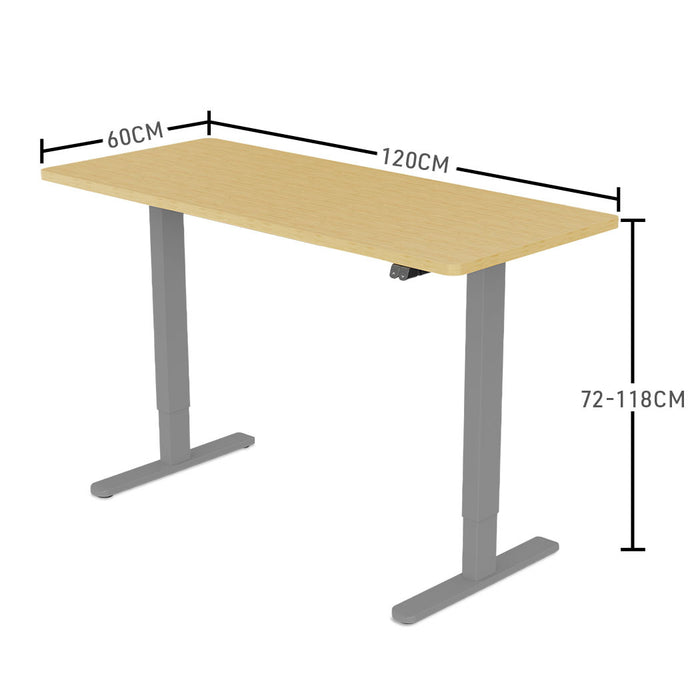 Sit To Stand Up Standing Desk, 120x60cm, 72-118cm Electric Height Adjustable, 70kg Load, White Oak Style/Silver Frame