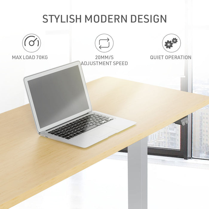 Sit To Stand Up Standing Desk, 120x60cm, 72-118cm Electric Height Adjustable, 70kg Load, White Oak Style/Silver Frame