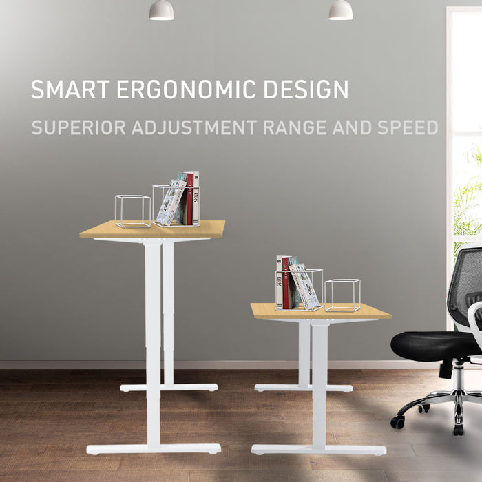 Sit To Stand Up Standing Desk, 120x60cm, 72-118cm Electric Height Adjustable, 70kg Load, White Oak Style/White Frame